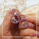 گوشواره نقره طرح انار با مخراج کاری نگین