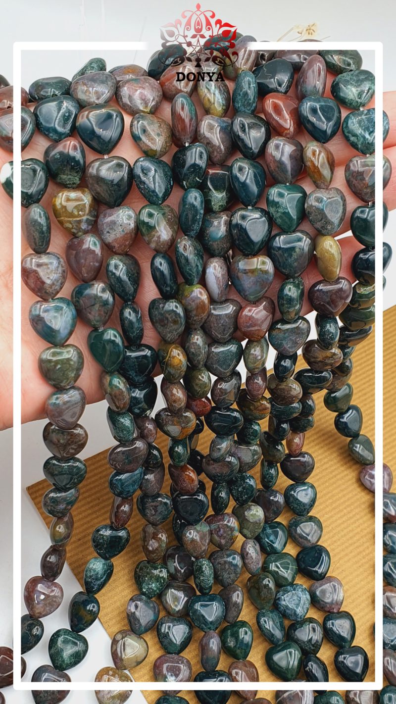 ریسه عقیق خزه ای تراش قلب - Image 2