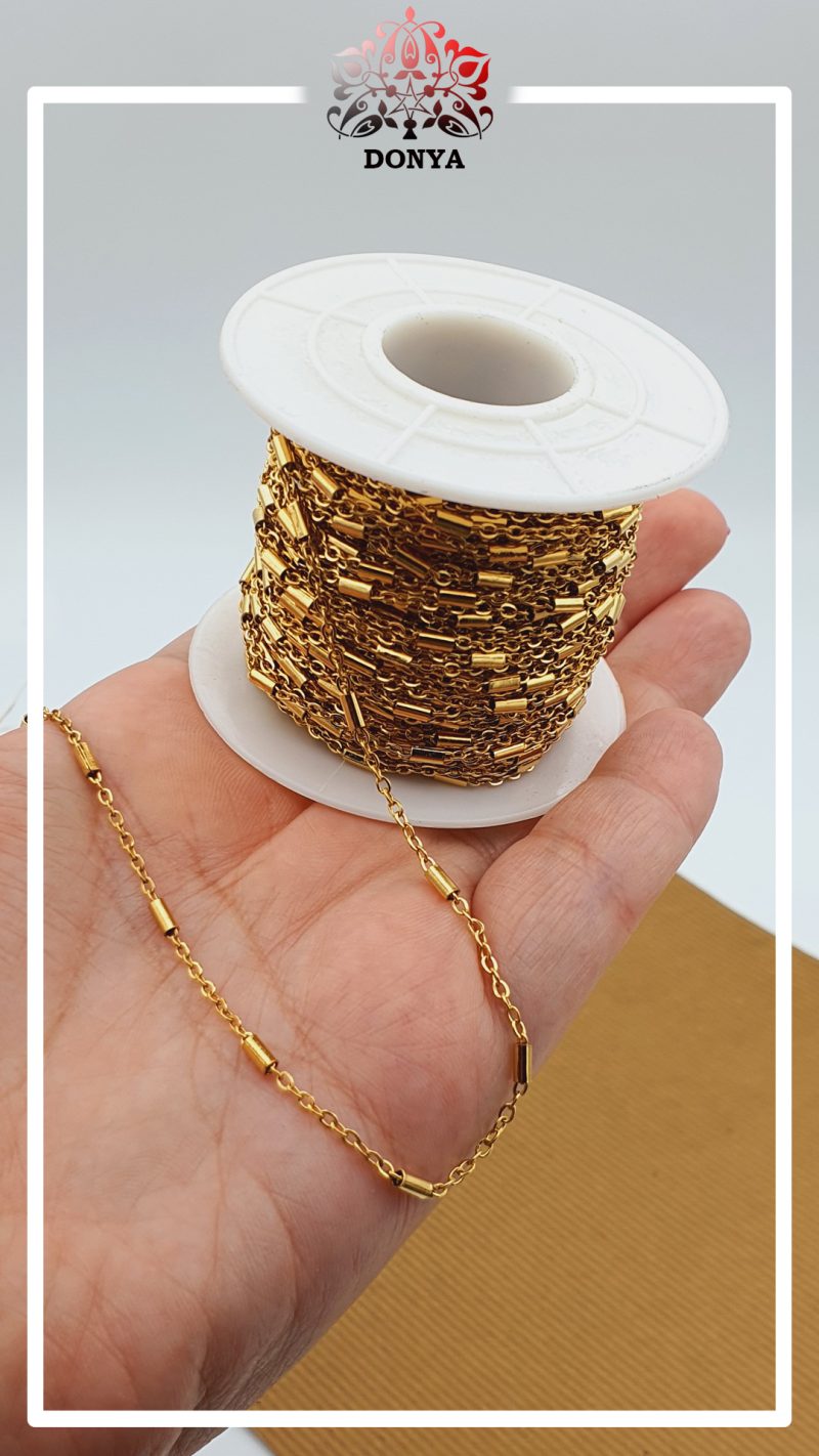 زنجیر استیل طلایی همراه ملیله کوتاه - Image 2