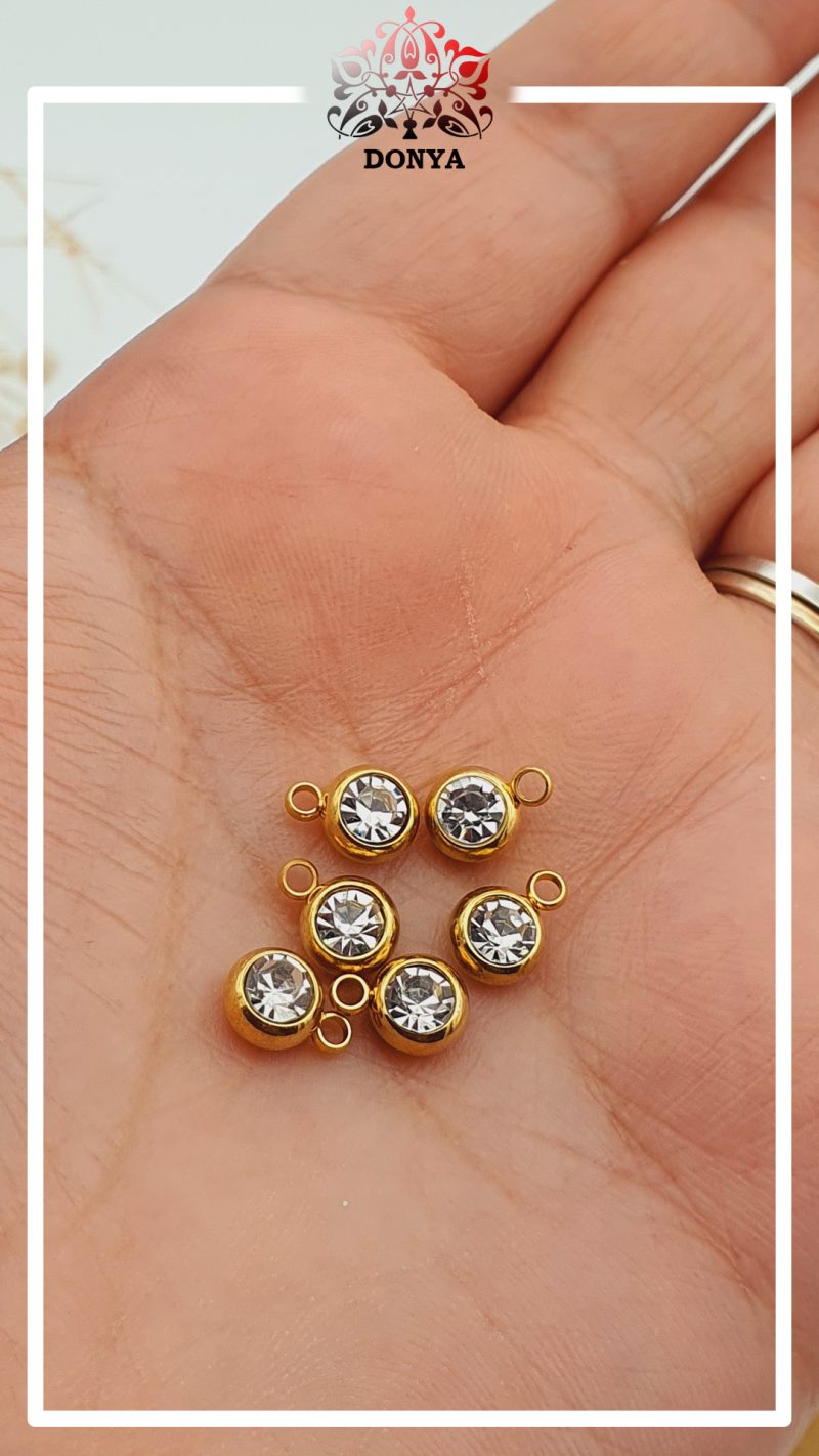 آویز ساعتی نگین دار استیل طلایی - Image 2