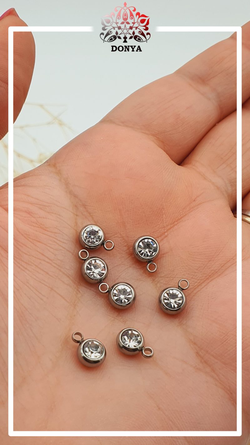 آویز ساعتی نگین دار استیل نقره ای - Image 2