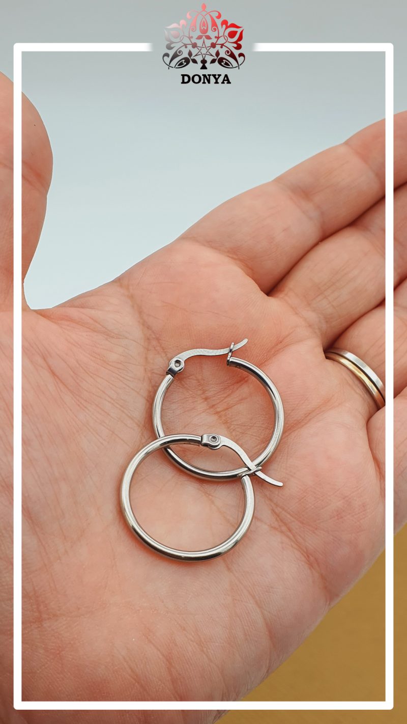 آویز گوشواره استیل گرد نقره ای - Image 4