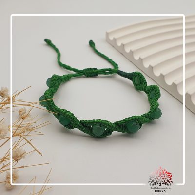 دستبند بافت مکرومه مارپیچی سبز